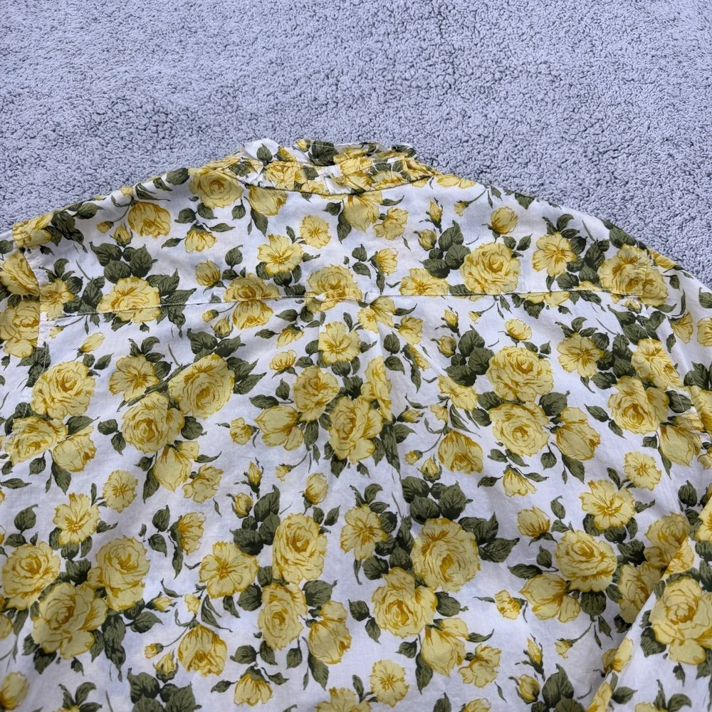 J Crew Liberty Carline Rose Shirt Womens 10 Yellow Floral Ruffle Trim Button Up